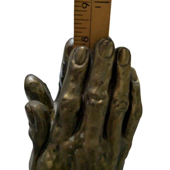 Praying Hands Brass Bookends By Gossa 8" Tall Pair Vintage Home Office Decor - Picture 11 of 15